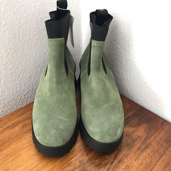 NURTURE Green Suede Chelsea Boot‎ Lug Sole Platform Water Resistant Size 5.5 New - Picture 3 of 13